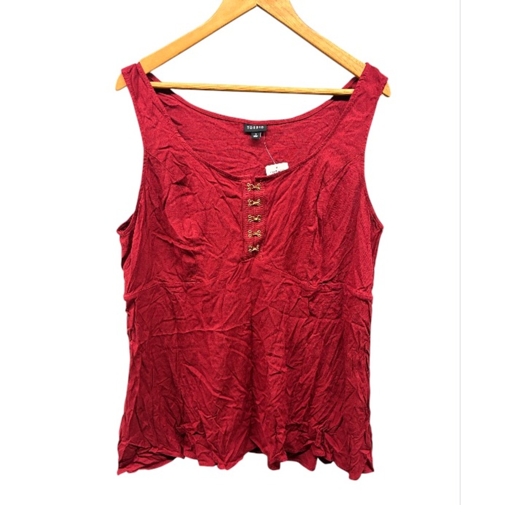 Torrid Tank Top Sleeveless Women's Size‎ 2 (2X) Red Rhubarb Fit Flare Rayon Slub